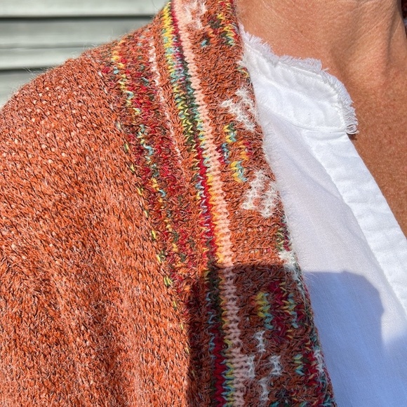 Adora Rust Orange Open Front Boho Tribal‎ Aztec Fringe Cardigan Sweater Size S/M - Picture 5 of 8